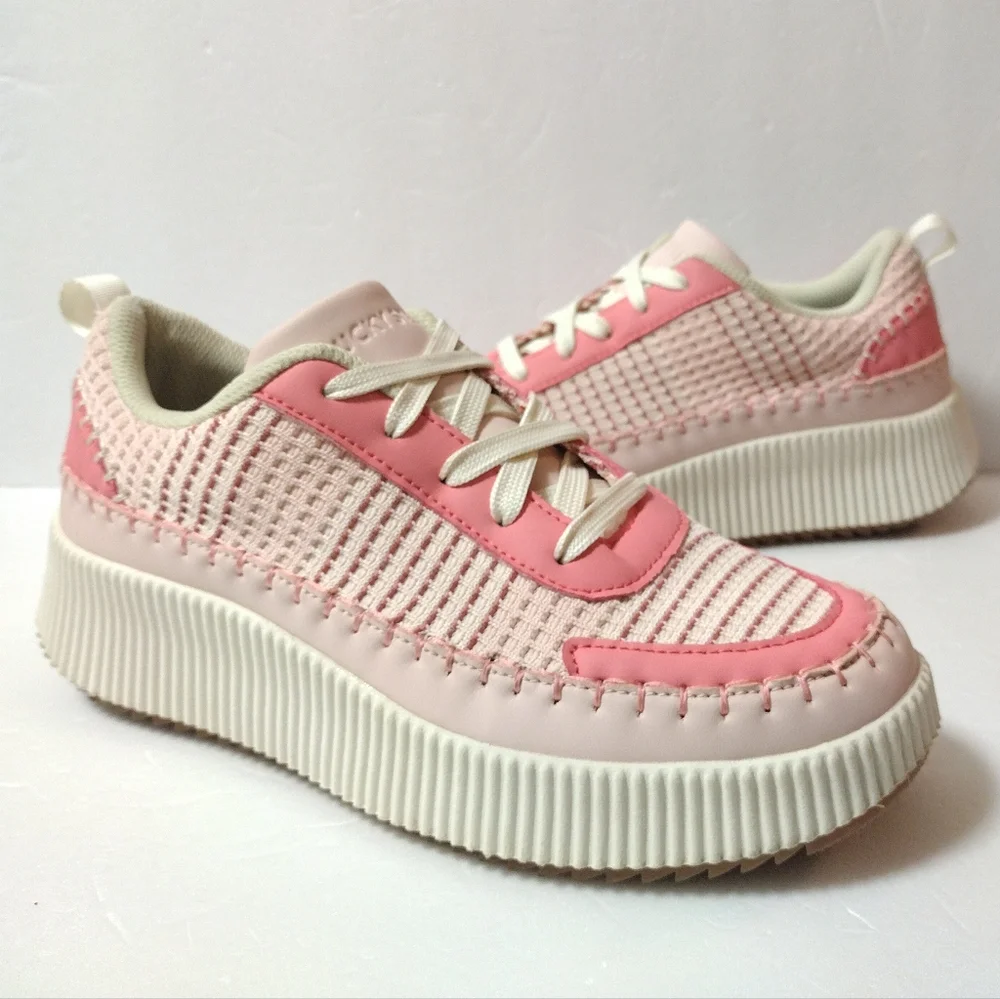 LUCKY STEP Women's Platform Lace-Up Chunky Knit Pink Walking Sneakers Size 8